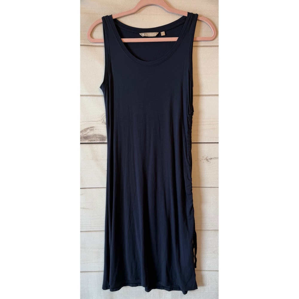 Athleta Santorini Tank Dress Navy Blue Ruched Side Sleeveless Scoop Neck XS